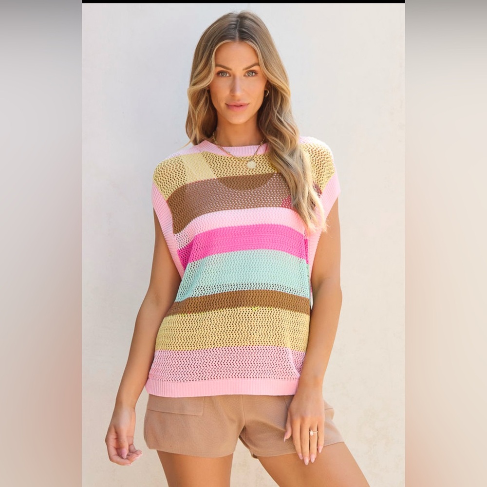 Striped Pastel Knit Sleeveless Top - Pink Multicolor